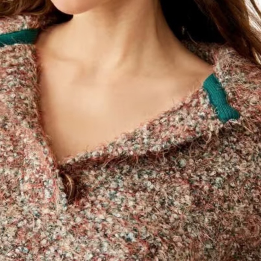 Free People Stellar Knit Pullover Sweater‎ EUC Med Blue Green Brown Eyelash Knit - Picture 3 of 16